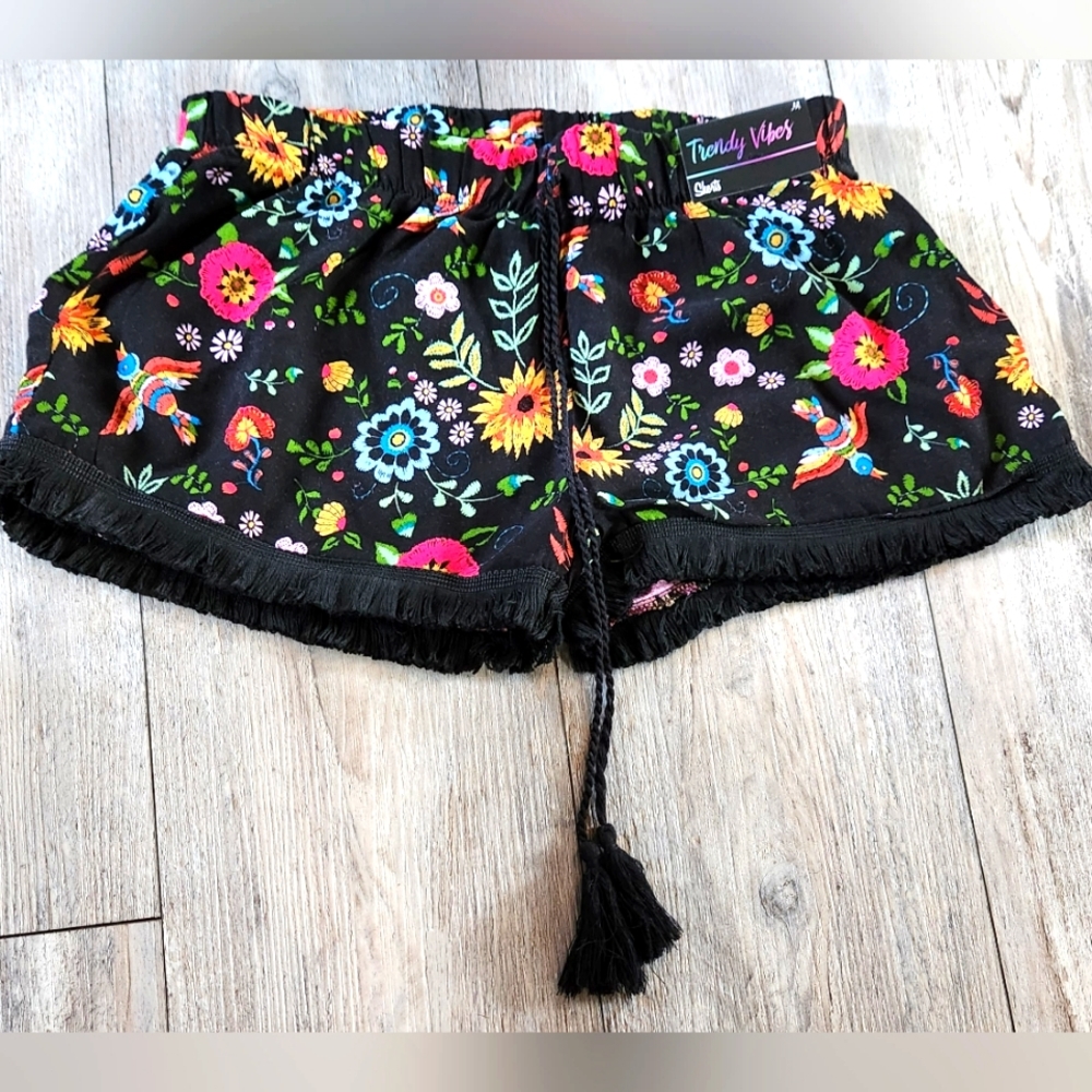 Trendy Vibes Floral Tassel and Fringe Shorts